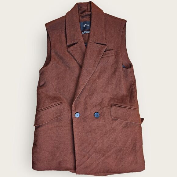 SET Urban Deluxe Longline Vest Dark Burnt Red/Brown - Picture 1 of 6